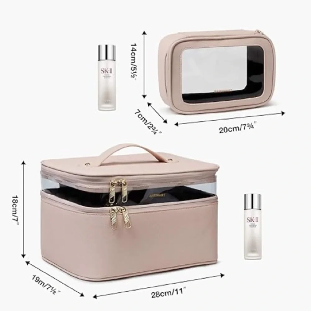 BAGSMART Pink Travel Makeup Bag Large Cosmetic Organizer TSA Case